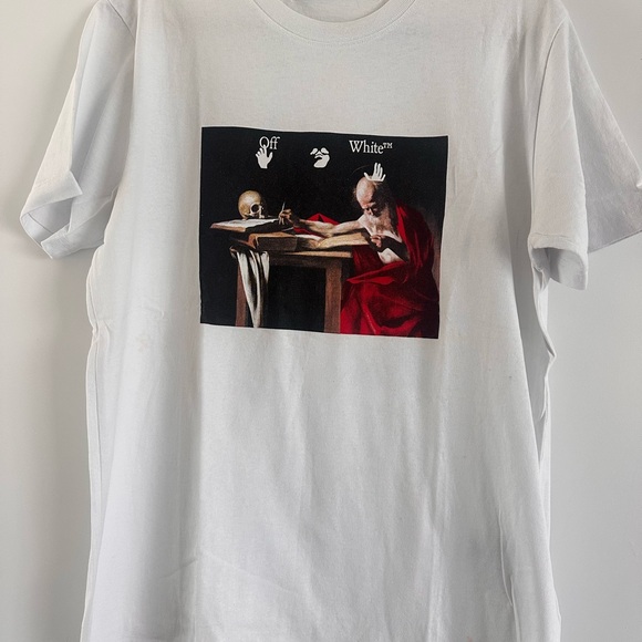 Off-White White T-Shirt with Red and Black Graphic - Picture 10 of 12